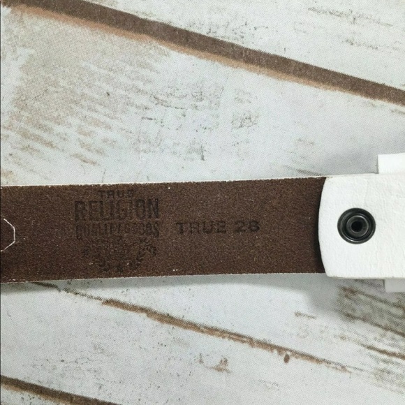 True Religion Jeans White Leather Horseshoe Belt - Picture 5 of 7